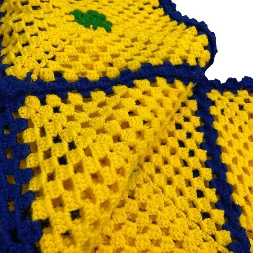 Vintage Afghan Handmade Granny Square Crochet Knit Blanket Multicolored Throw
